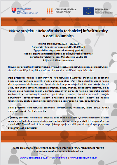 Rekonštrukcia technickej infraštruktúry v obci Holumnica